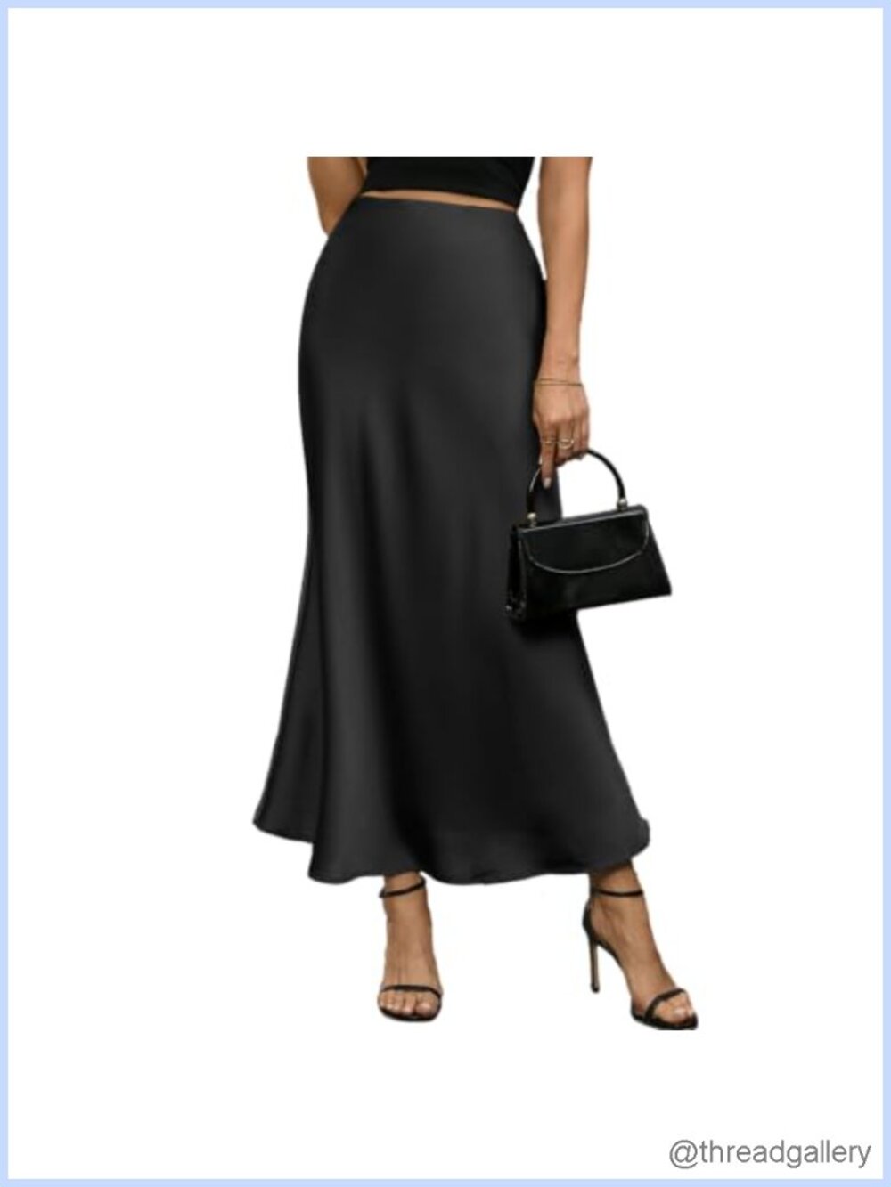 Satin Long A-Line High Waist Maxi Skirt with Hidden Elastic Waistband